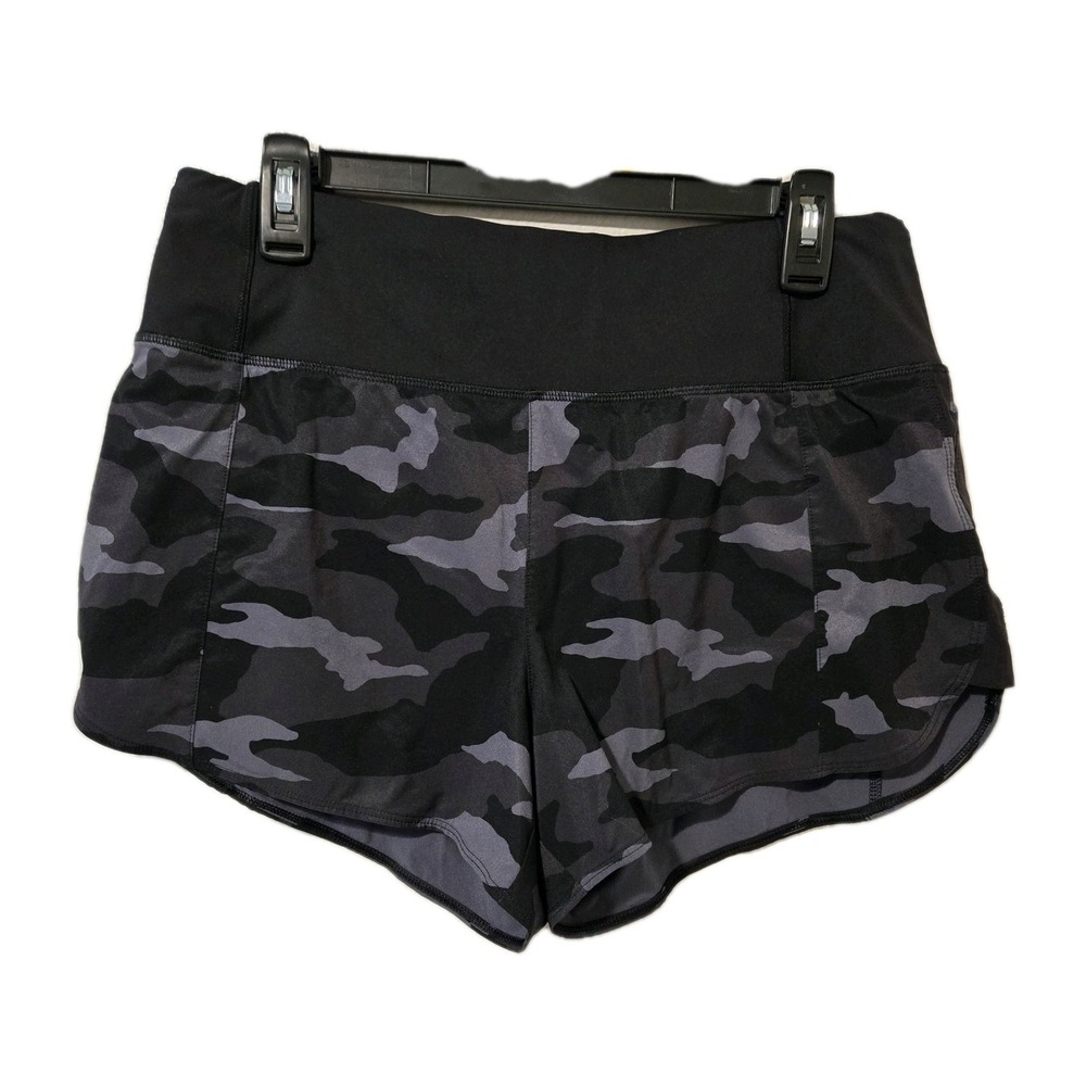 Athleta Women's Running Free Shorts With Liner Camo Rear Zipper Pocket Sz Med